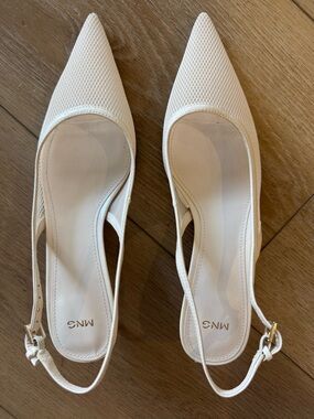 Mango White Pointed Slingback Heels